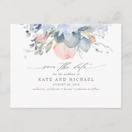 Peach Floral Dusty Blue Boho Save the Date Briefkaart