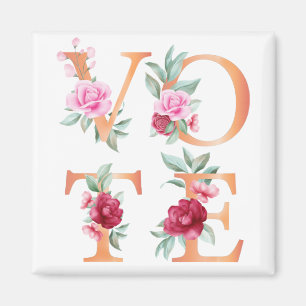 Peach Floral Elegant Feminine Go Vote Magneet