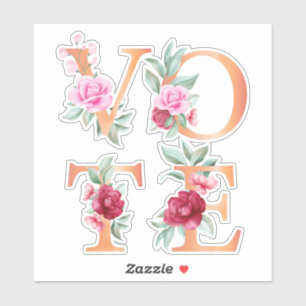 Peach Floral Elegant Feminine Go Vote Sticker