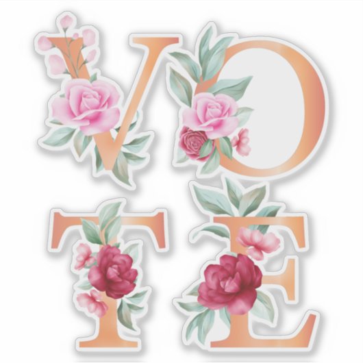 Peach Floral Elegant Feminine Go Vote Sticker (Voorkant)