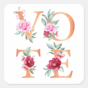 Peach Floral Elegant Feminine Go Vote Vierkante Sticker
