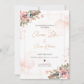 Peach Floral Elegant Moderne Wedding Uitnodiging (Voorkant)