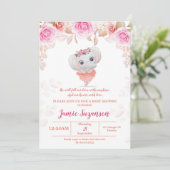 Peach Floral Elephant Baby shower Girl Invitation Save The Date (Staand voorkant)