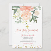 Peach floral first communiqué kaart (Voorkant)