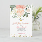 Peach floral first communiqué kaart (Staand voorkant)