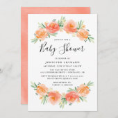 Peach Floral Garden | Uitnodiging tot Baby shower (Voorkant / Achterkant)