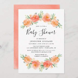 Peach Floral Garden   Uitnodiging tot Baby shower