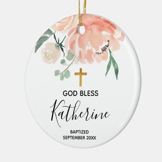 Peach Floral Girl Baptism Ornament (Links)
