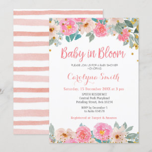 Peach Floral greenery Baby in Bloom Kaart