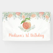 Peach Floral Greenery Birthday Spandoek (Horizontaal)