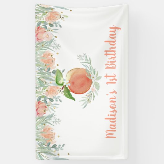 Peach Floral Greenery Birthday Spandoek (Verticaal)