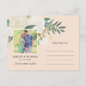 Peach Floral Greenery Wedding Photo Save the Date Aankondigingskaart (Achterkant)