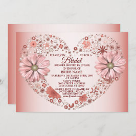 Peach Floral Heart Modern Bridal Shower Party Kaart