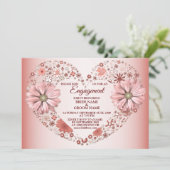 Peach Floral Heart Modern Engagement Party Kaart (Staand voorkant)