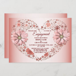 Peach Floral Heart Modern Engagement Party Kaart