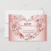 Peach Floral Heart Modern Party RSVP Kaartje (Voorkant)