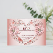 Peach Floral Heart Modern Party RSVP Kaartje (Staand voorkant)