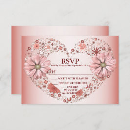 Peach Floral Heart Modern Party RSVP Kaartje