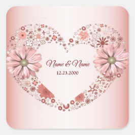 Peach Floral Heart Modern Party Vierkante Sticker