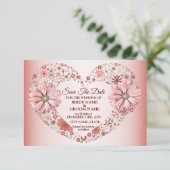 Peach Floral Heart Modern Save The Date (Staand voorkant)