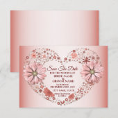 Peach Floral Heart Modern Save The Date (Voorkant / Achterkant)