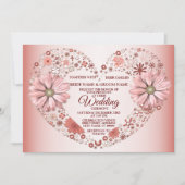 Peach Floral Heart Modern Wedding Kaart (Voorkant)