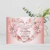 Peach Floral Heart Modern Wedding Kaart (Staand voorkant)