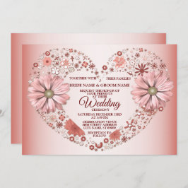 Peach Floral Heart Modern Wedding Kaart