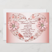 Peach Floral Heart Modern Wedding Rehearsal Dinner Kaart (Voorkant)