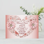 Peach Floral Heart Modern Wedding Rehearsal Dinner Kaart (Staand voorkant)