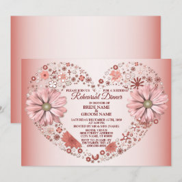Peach Floral Heart Modern Wedding Rehearsal Dinner Kaart