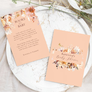 Peach Floral Herfst Baby shower boeken voor Baby Informatiekaartje