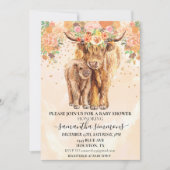 Peach Floral Highland Koe Calf Baby shower Kaart (Voorkant)