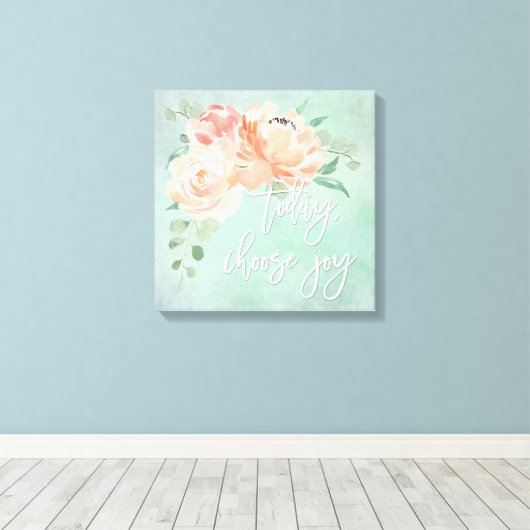 Peach Floral Inspirerend Quote Canvas Afdruk (Insitu (Houten vloer))
