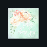 Peach Floral Inspirerend Quote Canvas Afdruk<br><div class="desc">Wees geïnspireerd met dit inspirerend citaat "Vandaag,  kies blijdschap" op een mooie waterverf florale bouquet van rozen en pinda's in tinten van perzik en roze. De contrastende aqua achtergrond heeft een grove textuur om diepte en rente aan het ontwerp toe te voegen.</div>