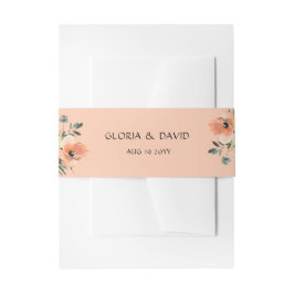 Peach Floral Invitation Belly Band Uitnodigingen Wikkel