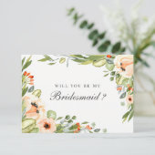 Peach Floral, je wordt mijn bruidsmeisje Kaart (Staand voorkant)