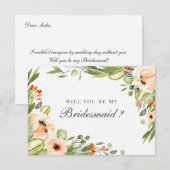Peach Floral, je wordt mijn bruidsmeisje Kaart (Voorkant / Achterkant)