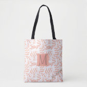 Peach Floral Leaf Natural Trendy Monogram Tote Bag (Voorkant)