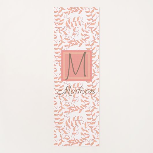 Peach Floral Leaf Natural Trendy Monogram Yogamat (Voorkant)