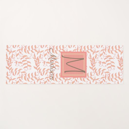 Peach Floral Leaf Natural Trendy Monogram Yogamat (Voorkant (horizontaal))