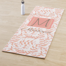 Peach Floral Leaf Natural Trendy Monogram Yogamat
