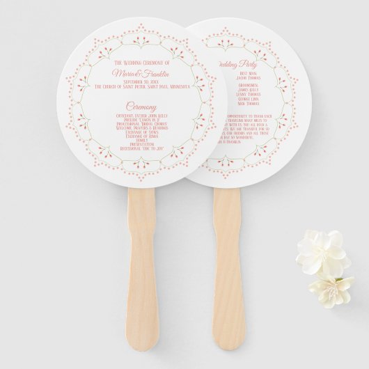 Peach Floral Mandala Circle Wedding Programme Fan Handwaaier (Voorkant en achterkant)