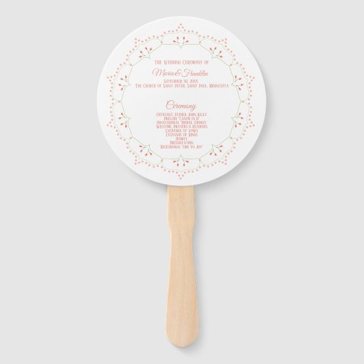 Peach Floral Mandala Circle Wedding Programme Fan Handwaaier (Voorkant)