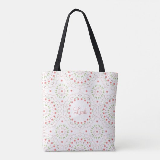 Peach Floral Mandala Persoonlijke Canvas tas (Achterkant)