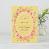 Peach Floral Meadow Wedding Kaart (Staand voorkant)