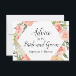 Peach Floral Medley Advies voor bruid en bruidegom<br><div class="desc">Laat salie advies voor de bruid en bruidegom met deze perzik bloem "Advies voor de bruid en bruidegom" kaart die kan worden gepersonaliseerd met hun namen. De voorkant van de kaart heeft een diamantvormig bloemontwerp met rozen, pioenen en hortensia's in pastelperzik, zalmroze en gebroken wit met achterliggend groen. De achterkant...</div>