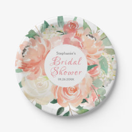 Peach Floral Medley Vrijgezellenfeest Papieren Bordje