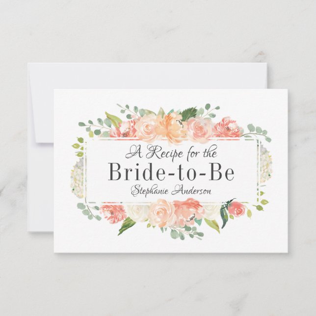Peach Floral Medley Vrijgezellenfeest Recipe Kaart (Voorkant)