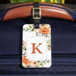 Peach Floral Monogram Bagagelabel